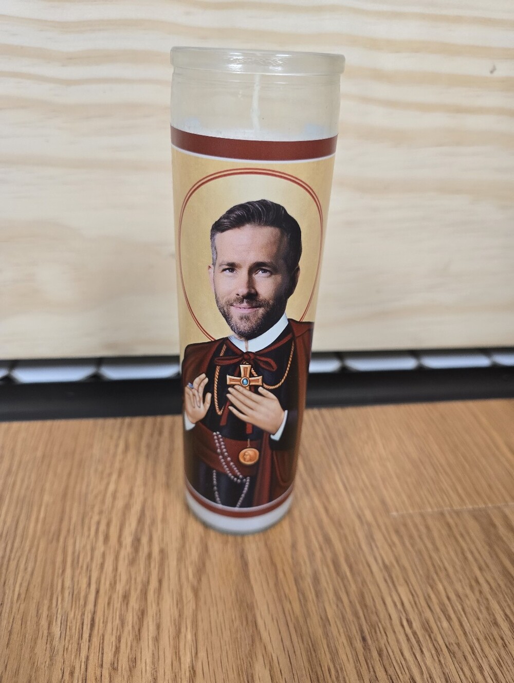Novelty Prayer Candle with Portrait and Gold Accents